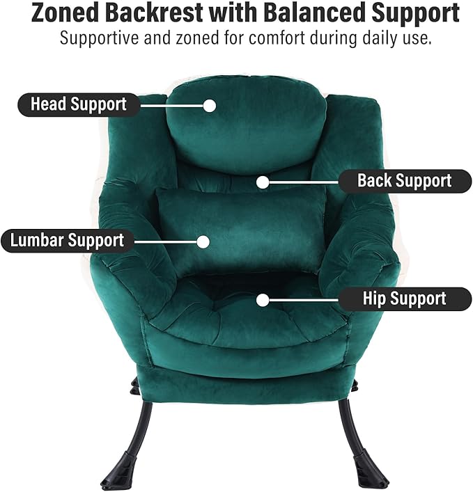 Lazy Chair with Ottoman, Modern Accent Chair with Lumbar Pillow, Comfy Chairs - Image 3