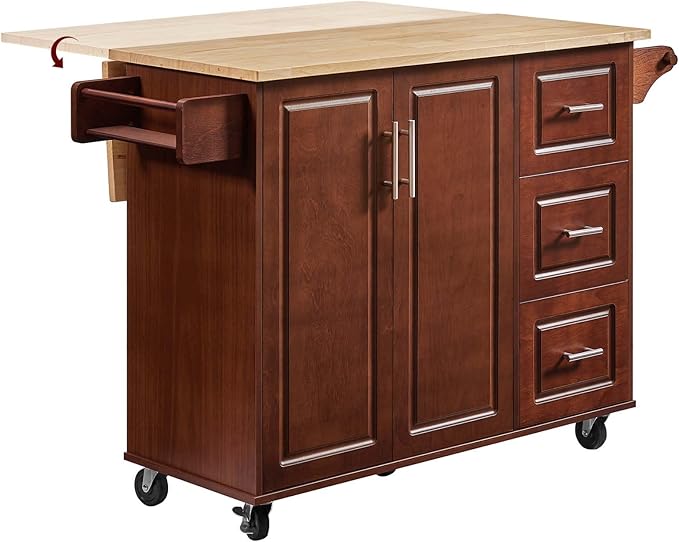Walnut 54" Rolling Kitchen Island Cart by Lyromix