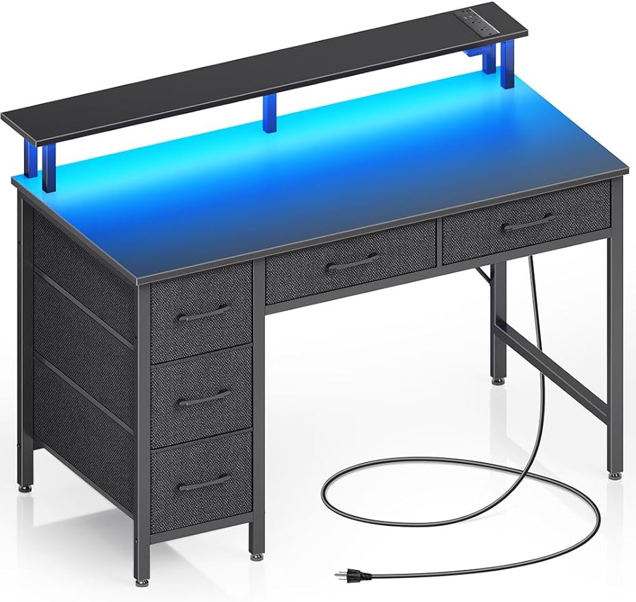 Seventable Computer Desk with Power Outlets & LED Light, 39 inch Home Office by Seventable