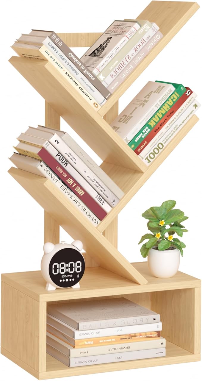 Small Tree Book Shelf, 5 Tier Black Tree Bookshelf, Wood Desktop Bookcase by SHEEPAM