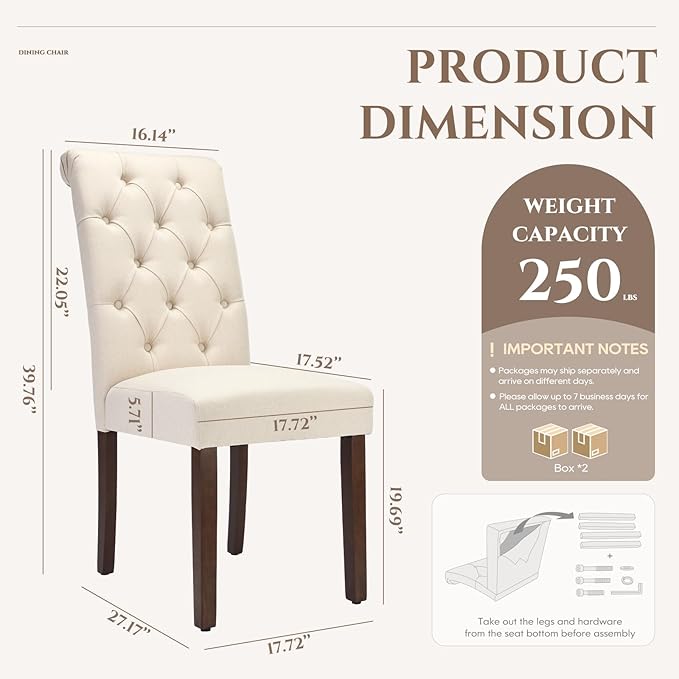 COLAMY Tufted Dining Chairs Set of 4, Accent Parsons Diner Chair Upholstered - Image 2