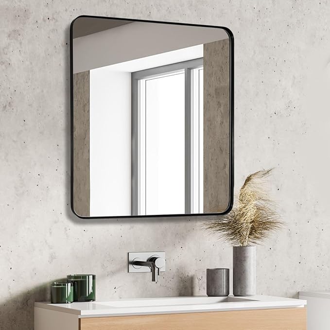 Black Bathroom Mirror 36X36 Inch, Rounded Rectangle Matte Bathroom Vanity Mirror - Image 2