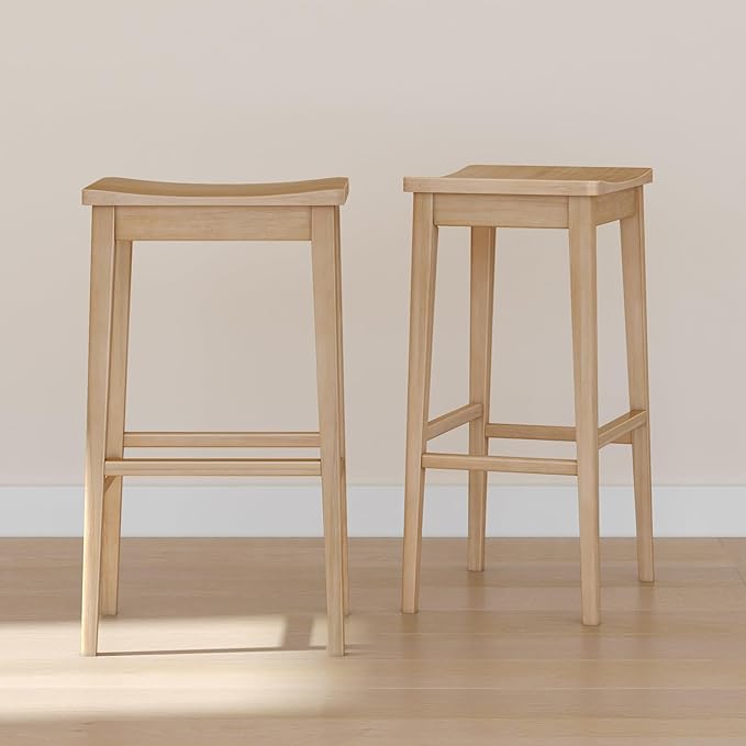 Plank+Beam Smythe Bar Stool, Sturdy Wood Modern Kitchen Bar Height Stool by PlankBeam