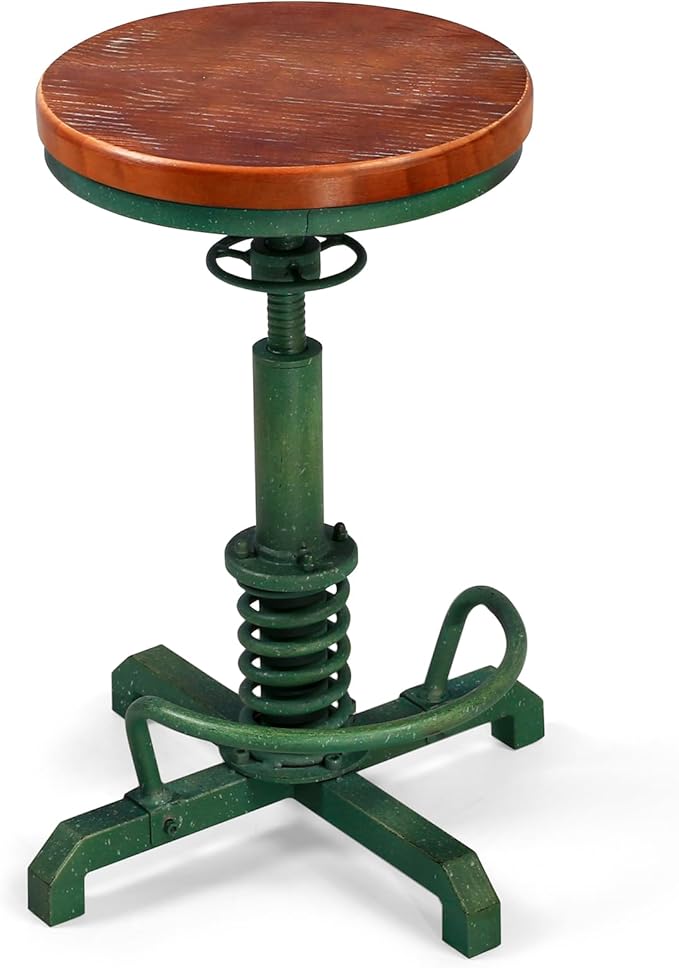 Topower Industrial Retro Vintage Farm Wooden Seat Tractor Stool Kitchen Swivel - Image 6