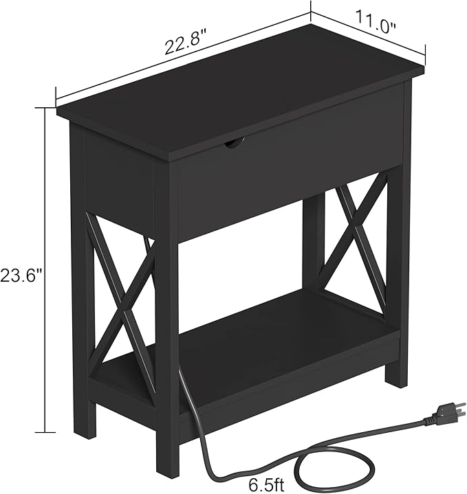 ChooChoo End Table with Charging Station, Narrow Flip Top Side Table with USB - Image 3