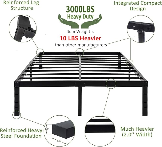 45MinST 18 Inch Platform Bed Frame/Easy Assembly Mattress Foundation / 3000lbs - Image 3