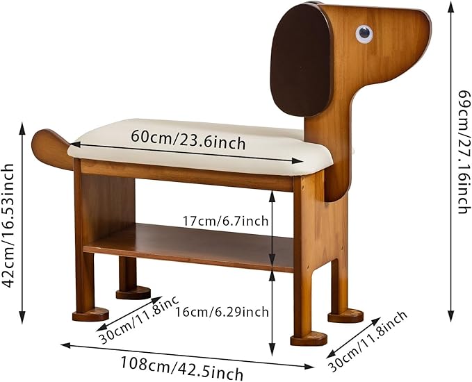 Shoe Bench – 2-Tier Wooden Entryway Organizer Cute Dog-Shaped - Image 2