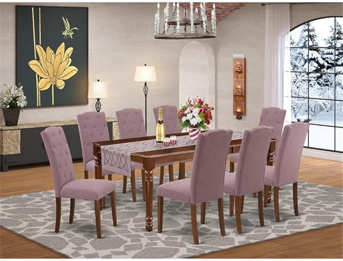 East West Furniture DOCE9-MAH-10 9 Piece Dining Table Set Includes a Rectangle - Image 2