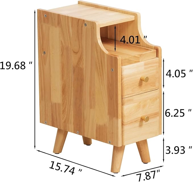 Small Nightstand, Narrow Nightstand, Solid Slim Wood Night Stand - Image 2