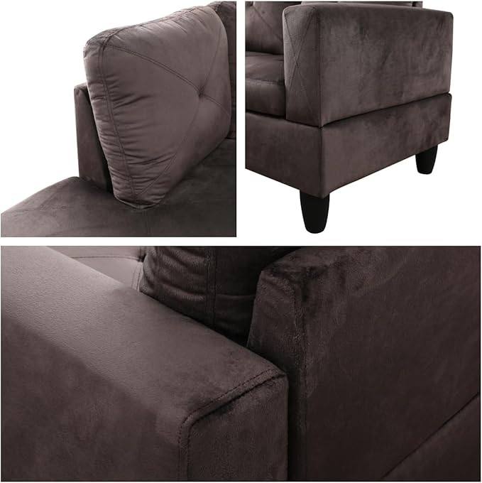 L Shaped Sectional Sofa with Ottoman, Microfiber Right Facing Modern Couches - Image 4