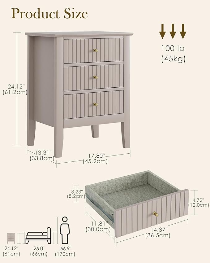 Night Stand, Fluted Nightstand Bedside Tall Farmhouse Nightstand - Image 2