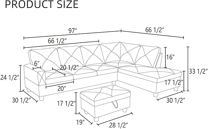 L Shaped Sectional Couches, Modern Modular Sectional Sofa - Image 2