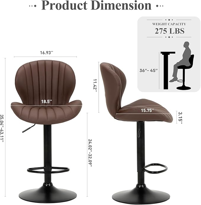 COLAMY Bar Stools Set of 2, Modern Swivel Bar Chairs, Adjustable Faux Leather - Image 2