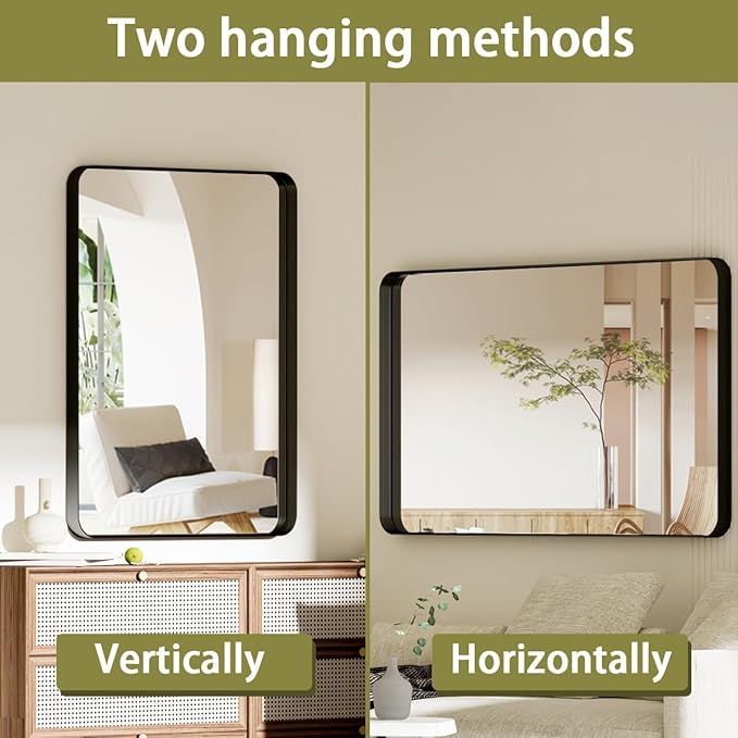 Koonmi Black Bathroom Mirror for Wall, 30x40 Inch Matte Metal Deep Framed - Image 7