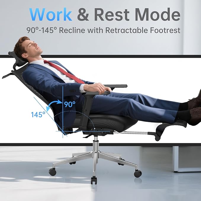 Ergonomic Office Chair, Adjustable Lumbar &Headrest, 3D Armrests, Silent Wheels - Image 5