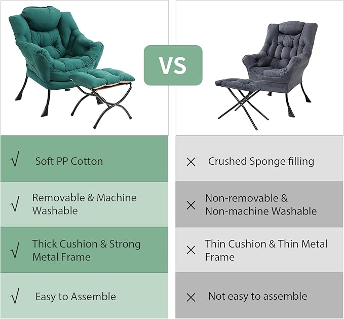 Modern Lazy Chair with Folding Footrest, Lounge Accent Reading Chair - Image 9