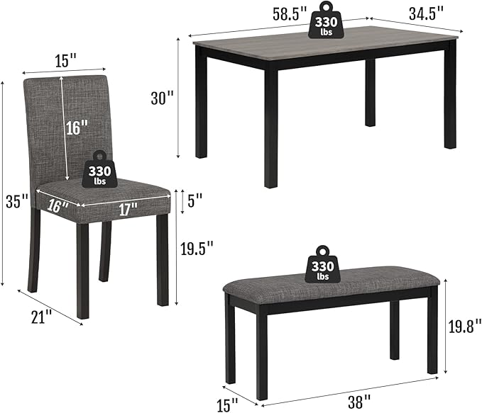 6-Piece Solid Wood Dining Table Set, Including 1 Dining Table, 4 Upholstered - Image 2