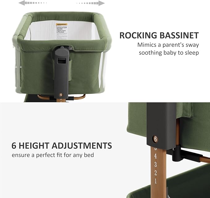 3 in 1 Baby Bassinet, Rocking Bassinet, Bedside Bassinet, 6-Height Adjustable - Image 3