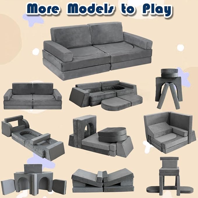 Modular Kids Play Couch Convertible Toddler Building Fort Sofa and Cushion - Image 6