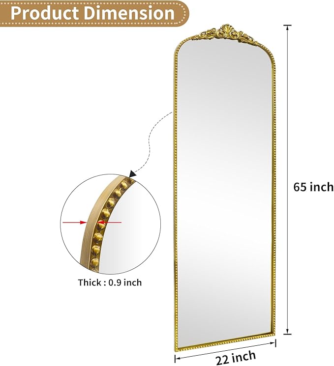G-LEAF Vintage Full Mirror 22"X65", Victorian Antique Baroque Mirror - Image 4