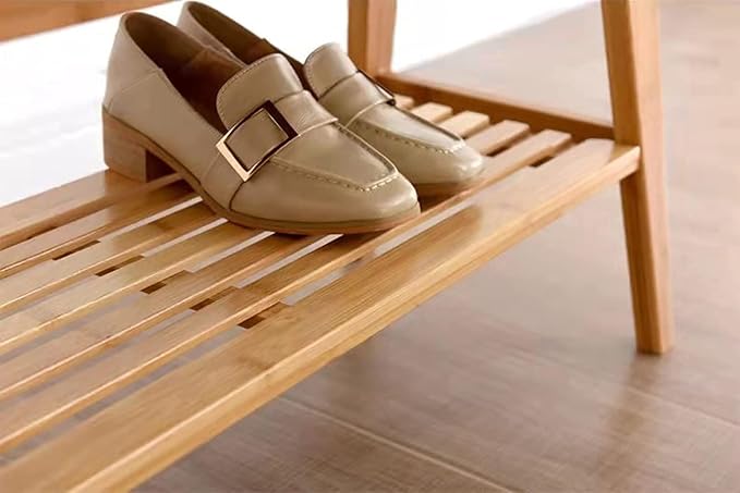 Bamboo Shoe Bench, Entryway Bench, 2 Tier Shoe Rack Bench - Image 6