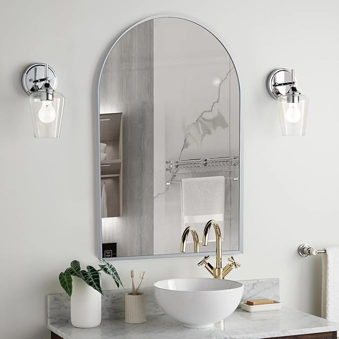 20" x 30" Silver Arched Mirror, Modern Aluminum Alloy Metal Frame, Arch - Image 4