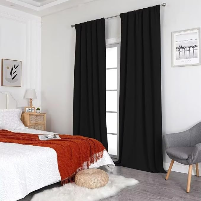 Joydeco Natural Linen Curtains 84 inch Length 2 Panels Set Burg 100% Blackout - Image 8