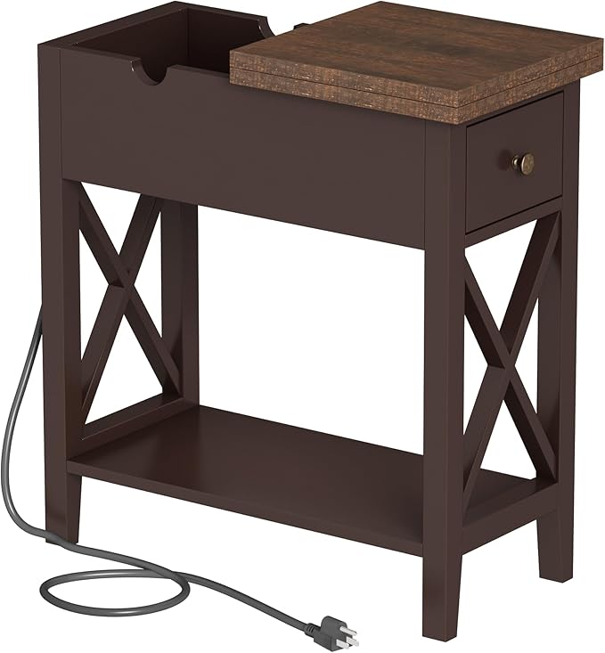 ChooChoo End Table with Charging Station, Narrow Side Table with USB Ports and - Image 3