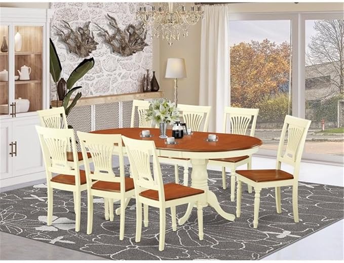 East West Furniture PLAI9-WHI-W 9 Piece Dining Table Set Includes an Oval - Image 2