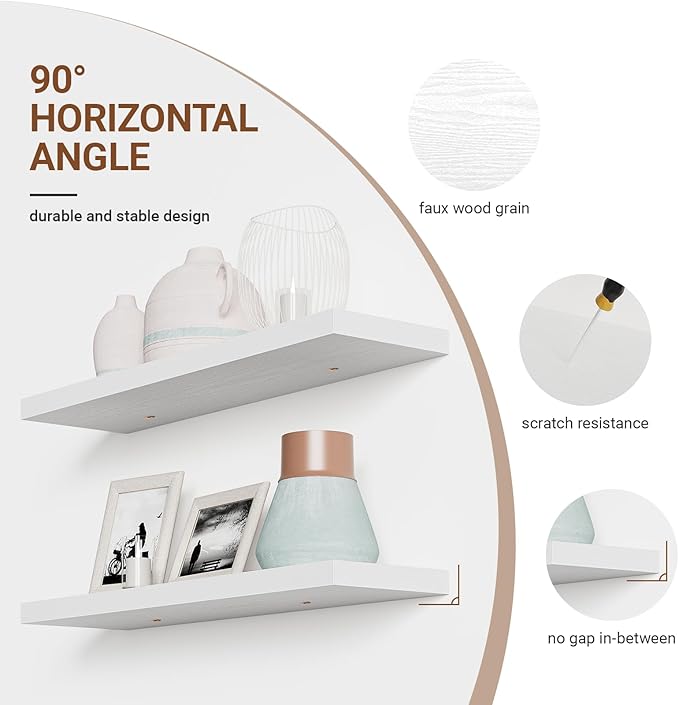 Heimlove Floating Shelves for Wall 36 Inches Long, 9.3" Deep White Floating - Image 5
