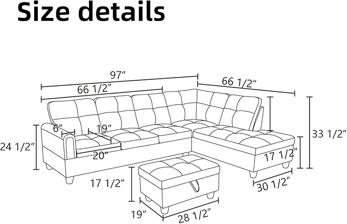 L Shaped Sectional Couches for Living Room, Modern Modular Sectional Sofa - Image 2