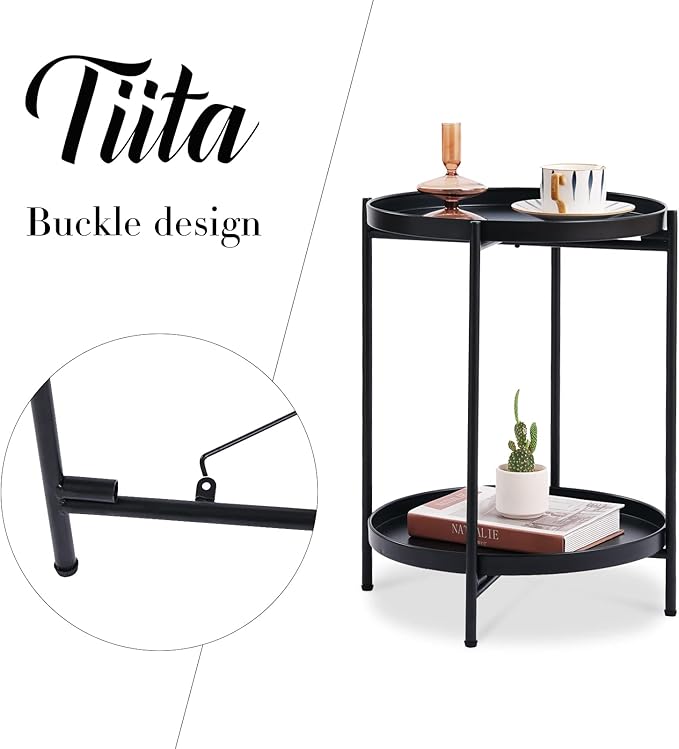 Tiita 2 Pack Round End Table Mental 2-Tier Side Table Nightstand/Small Iron - Image 4