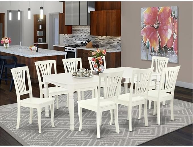 East West Furniture DOAV9-LWH-W 9 Piece Modern Dining Table Set Includes a - Image 2