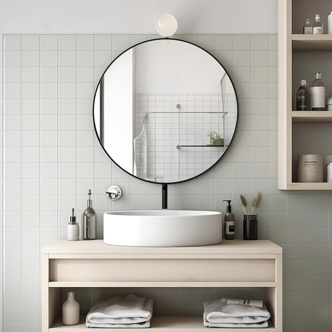 ANDY STAR 36" Black Round Mirror, 36 inch Round Black Mirror Bathroom, Big - Image 7