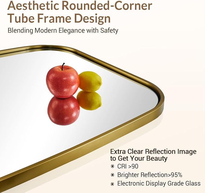 ANDY STAR Brushed Gold Oval Bathroom Mirror, 24x36 Inch Brass Oblong Mirrors - Image 3