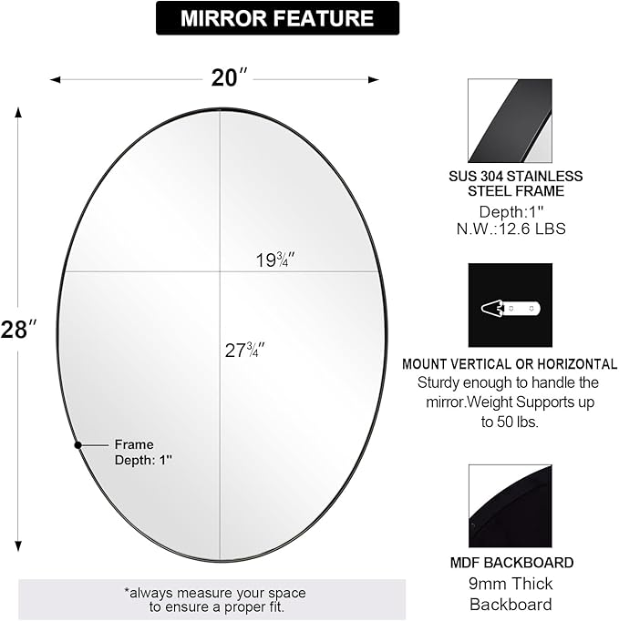 ANDY STAR Oval Bathroom Mirror, Oval Vanity Mirror - Image 2
