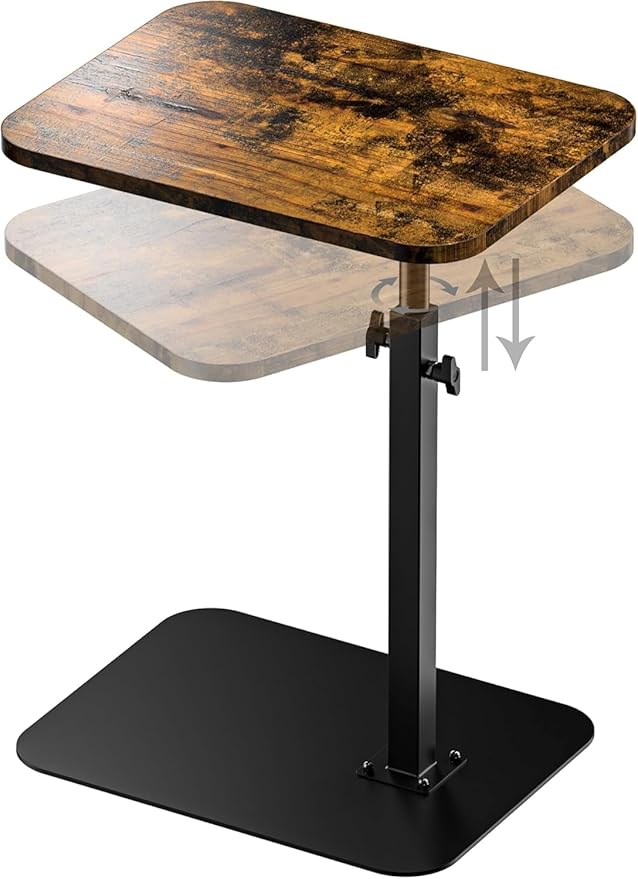 Side Table Sofa Tray for Couch Heavy Metal Base Swivel/Adjustable Height by HzTinT