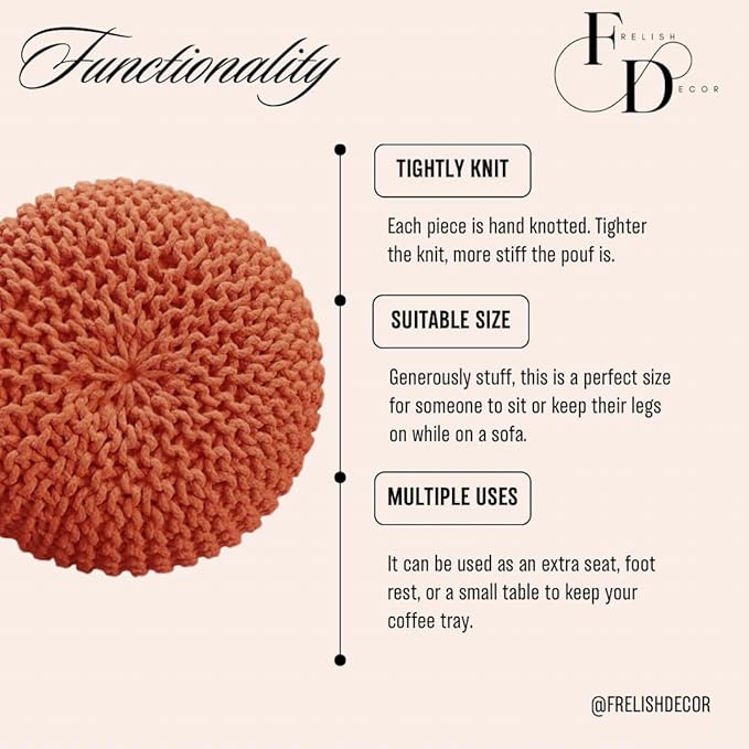 FRELISH DECOR Round Pouf Ottoman Hand Knitted 100% Cotton Pouf Foot Stool - Image 5