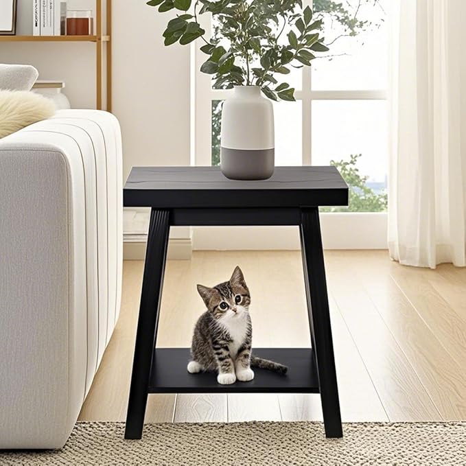 Black End Table, 2-Tier End Tables Living Room, Wood Side Table, Modern Side - Image 4