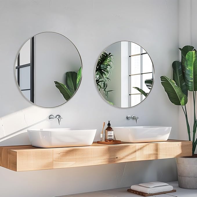 ANDY STAR Round Bathroom Mirror, 24’’ Brushed Silver Round Bathroom Mirrors in - Image 5