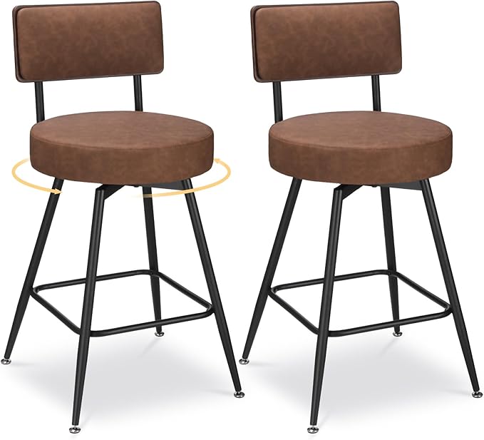 Bar Stools Set of 2, 25 Inch Swivel Bar Stools Bar Chairs, Faux Leather Counter by FLYZC