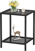 SAYGOER Black Side Table Small Glass End Table 2-Tier Narrow Square Bed Side by Saygoer