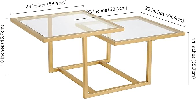 Henn&Hart 43" Wide Square Coffee Table in Brass, Modern coffee tables - Image 3