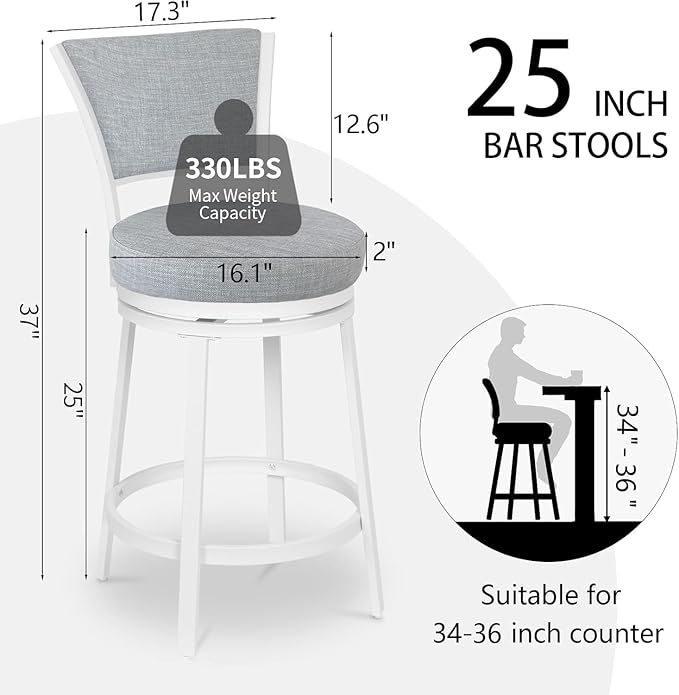 Bar Stools, Counter Height Barstools Set of 2, Modern Upholstered Counter Stools - Image 3