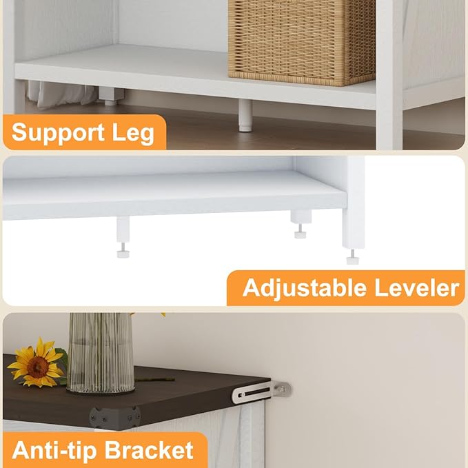 BON AUGURE Small Bookshelf for Small Space, 3 Tier Bookcase, Farmhouse Wood Low - Image 4