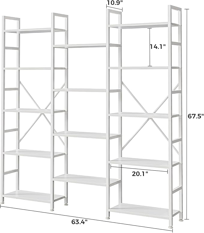 SUPERJARE Triple 5 Tier Bookshelf, Bookcase - Image 3