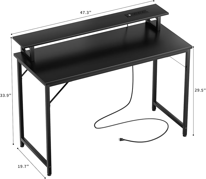 47 inch Computer Desk with Power Outlets, Gaming Desk with LED Lights, Home - Image 3