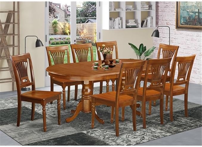 East West Furniture PLAI9-SBR-W 9 Piece Dining Room Table Set Includes an Oval - Image 2
