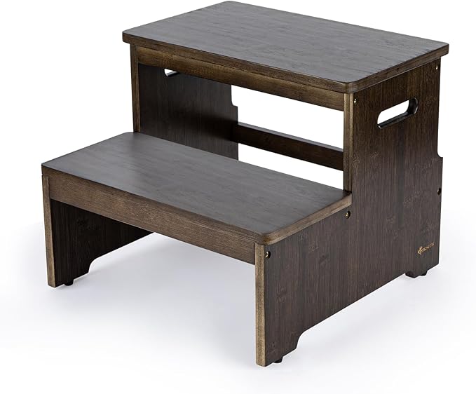 StrongTek Bed Step Stool for High Beds, Large Surface Bamboo 2-Step Stool for by StrongTek