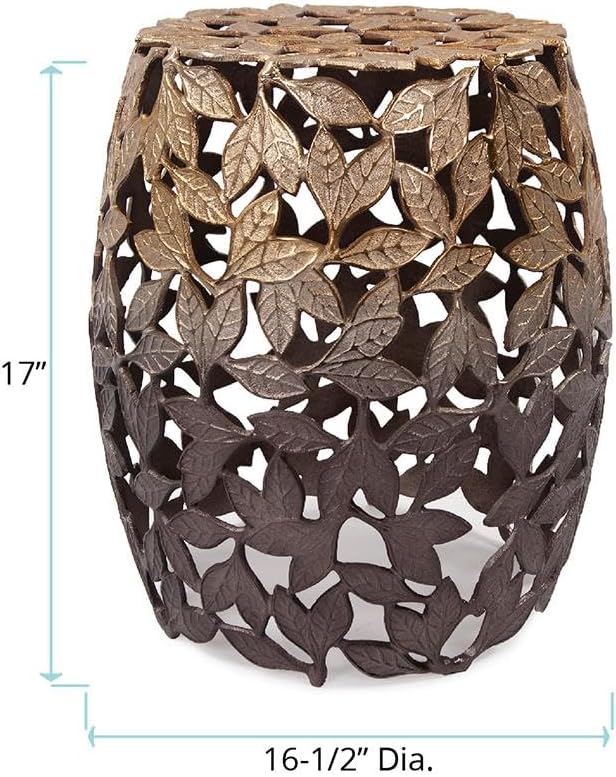 Howard Elliott Olive Leaf Round Side Table & Stool, Unique Bronze Finish Cast - Image 6